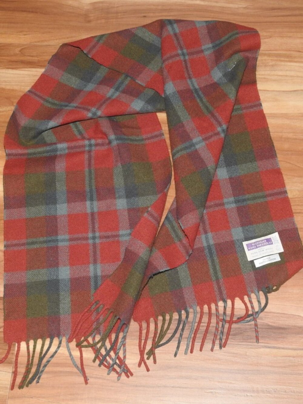 Vintage Highland Home Industries Red Green Plaid Scarf 50" Scotland